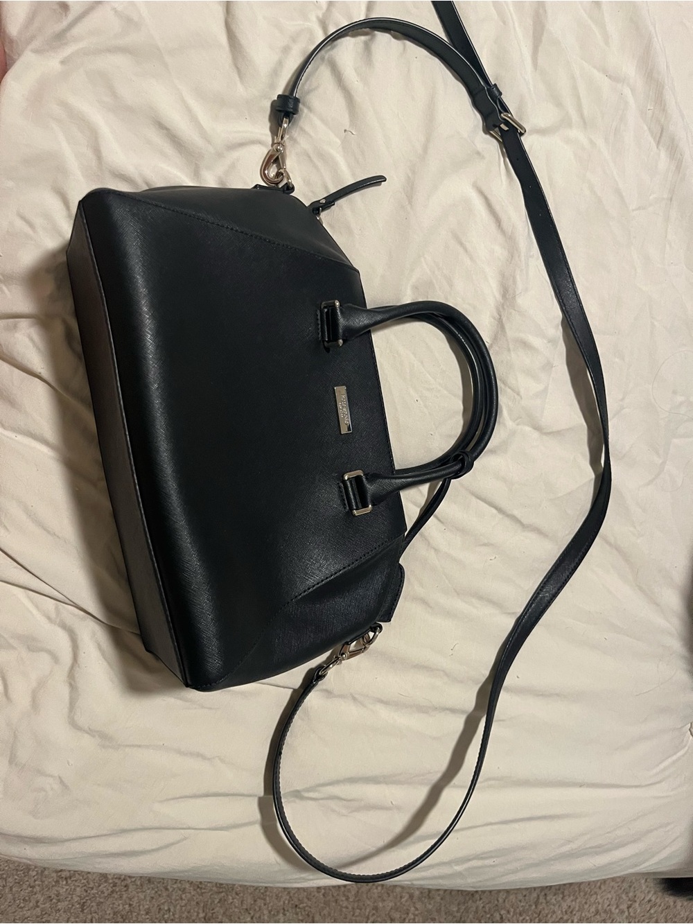 kate spade Black Pebbled Leather Satchel with Crossbody Strap